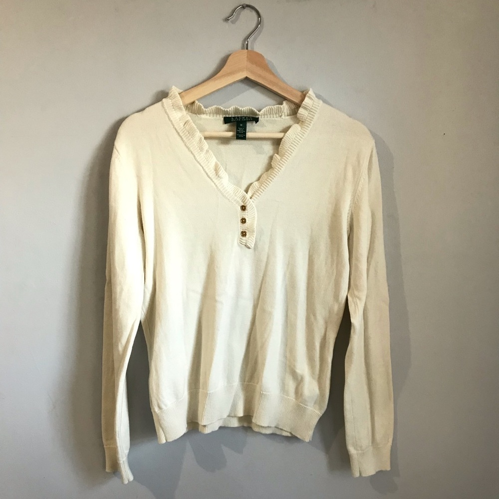 Ralph lauren sweater with buttons & ruffles